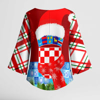 Croatia Christmas Kimono Sleeve Blouse with Dalmatian Dog Presents and Red Plaid Holiday - Wonder Print Shop