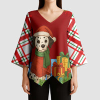 Croatia Christmas Kimono Sleeve Blouse with Dalmatian Dog Presents and Red Plaid Holiday - Wonder Print Shop
