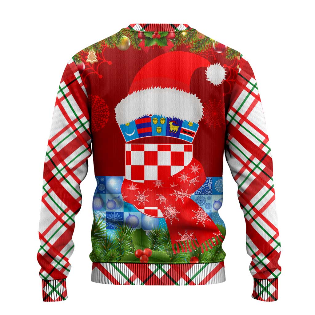 Croatia Christmas Ugly Christmas Sweater with Dalmatian Dog Presents and Red Plaid Holiday - Wonder Print Shop