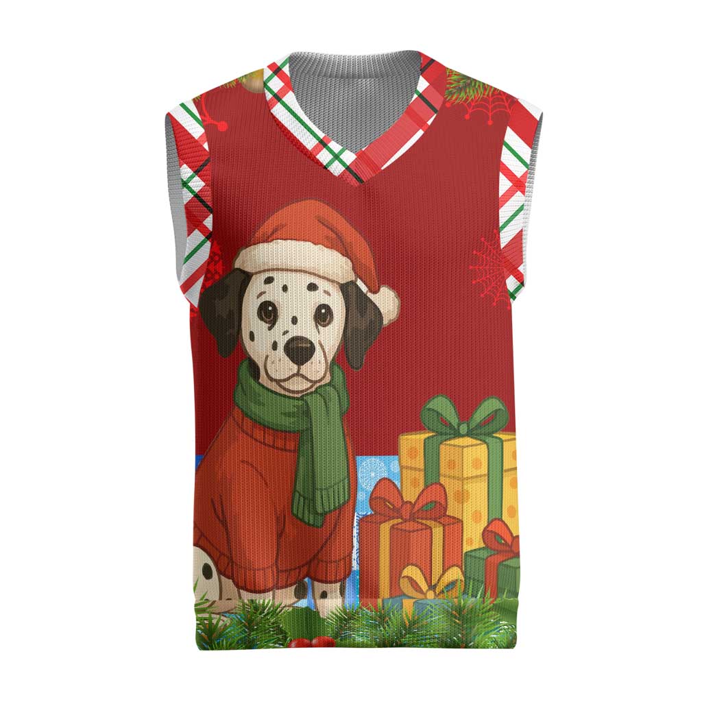 Croatia Christmas Knitted V-Neck Vest with Dalmatian Dog Presents and Red Plaid Holiday - Wonder Print Shop