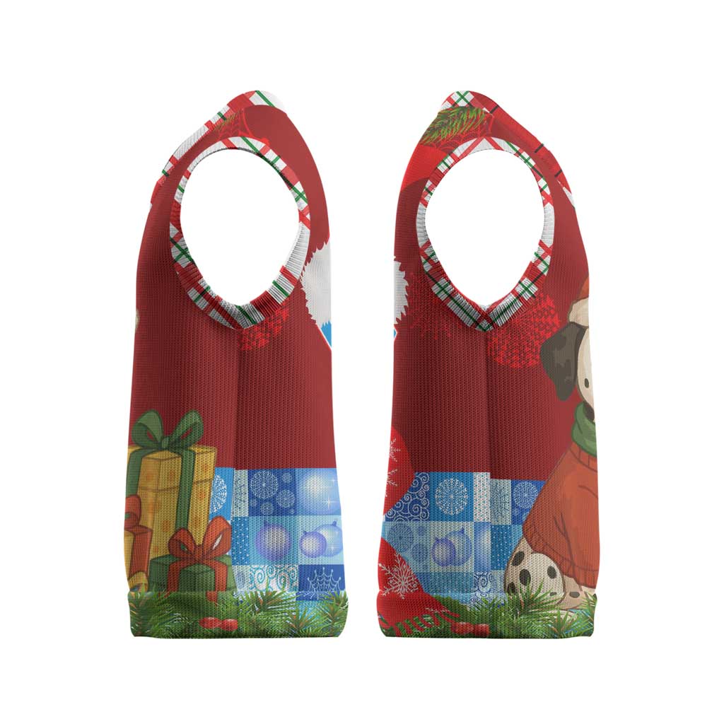 Croatia Christmas Knitted V-Neck Vest with Dalmatian Dog Presents and Red Plaid Holiday - Wonder Print Shop