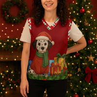 Croatia Christmas Knitted V-Neck Vest with Dalmatian Dog Presents and Red Plaid Holiday - Wonder Print Shop