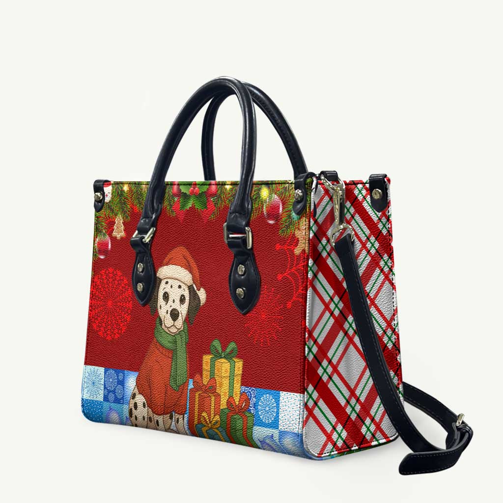 Croatia Christmas Leather Bag with Dalmatian Dog Presents and Red Plaid Holiday - Wonder Print Shop