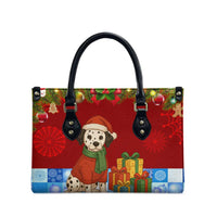 Croatia Christmas Leather Bag with Dalmatian Dog Presents and Red Plaid Holiday - Wonder Print Shop