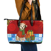Croatia Christmas Leather Tote Bag with Dalmatian Dog Presents and Red Plaid Holiday - Wonder Print Shop