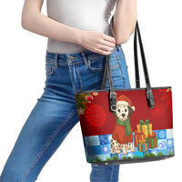 Croatia Christmas Leather Tote Bag with Dalmatian Dog Presents and Red Plaid Holiday - Wonder Print Shop