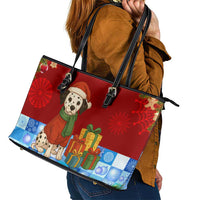 Croatia Christmas Leather Tote Bag with Dalmatian Dog Presents and Red Plaid Holiday - Wonder Print Shop