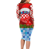 Croatia Christmas Long Sleeve Bodycon Dress with Dalmatian Dog Presents and Red Plaid Holiday - Wonder Print Shop