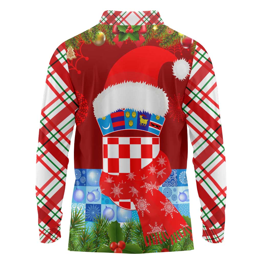 Croatia Christmas Long Sleeve Polo Shirt with Dalmatian Dog Presents and Red Plaid Holiday - Wonder Print Shop