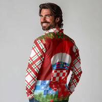 Croatia Christmas Long Sleeve Polo Shirt with Dalmatian Dog Presents and Red Plaid Holiday - Wonder Print Shop