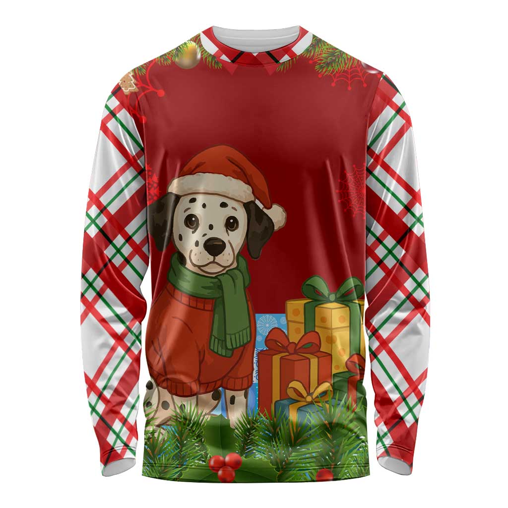 Croatia Christmas Long Sleeve Shirt with Dalmatian Dog Presents and Red Plaid Holiday - Wonder Print Shop
