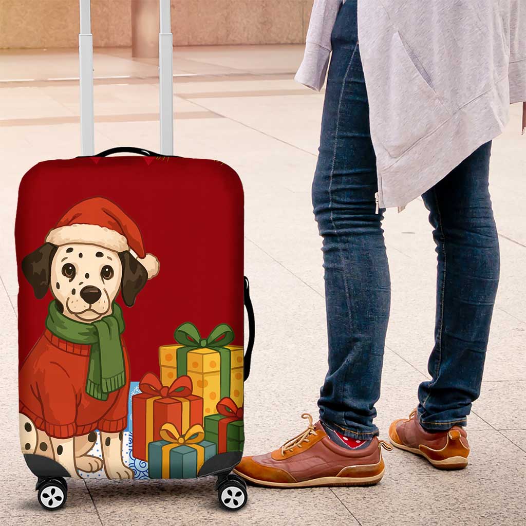 Croatia Christmas Luggage Cover with Dalmatian Dog Presents and Red Plaid Holiday - Wonder Print Shop