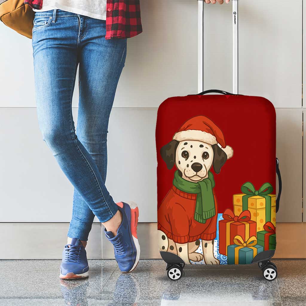 Croatia Christmas Luggage Cover with Dalmatian Dog Presents and Red Plaid Holiday - Wonder Print Shop