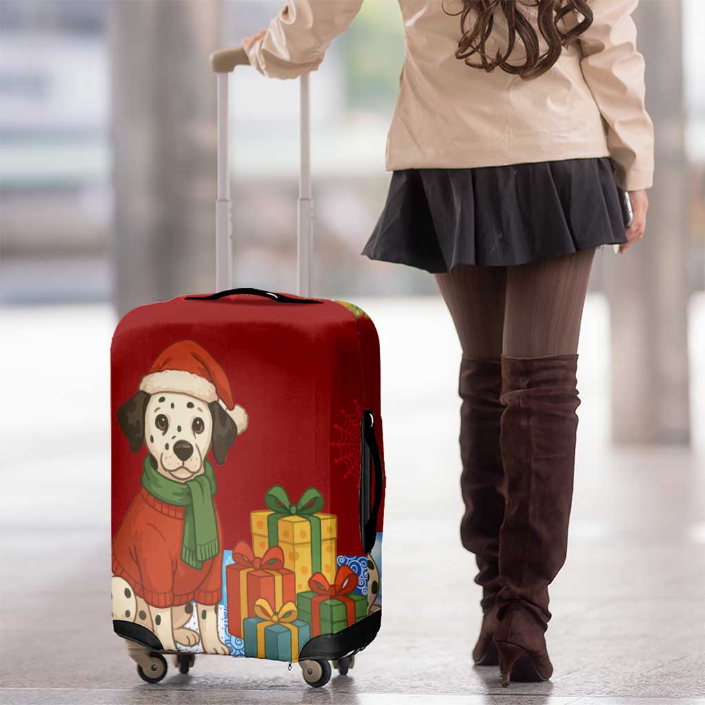Croatia Christmas Luggage Cover with Dalmatian Dog Presents and Red Plaid Holiday - Wonder Print Shop