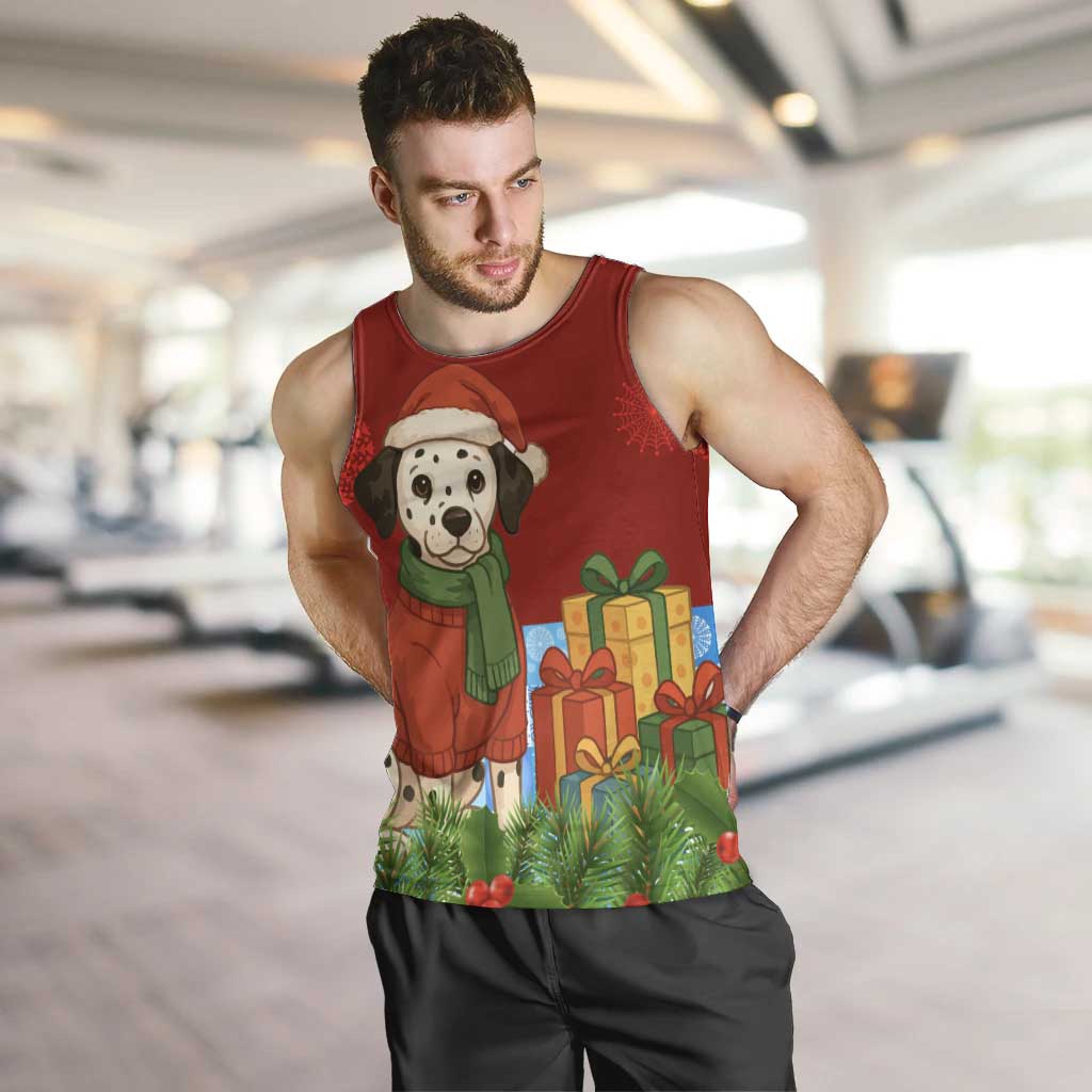 Croatia Christmas Men Tank Top with Dalmatian Dog Presents and Red Plaid Holiday - Wonder Print Shop