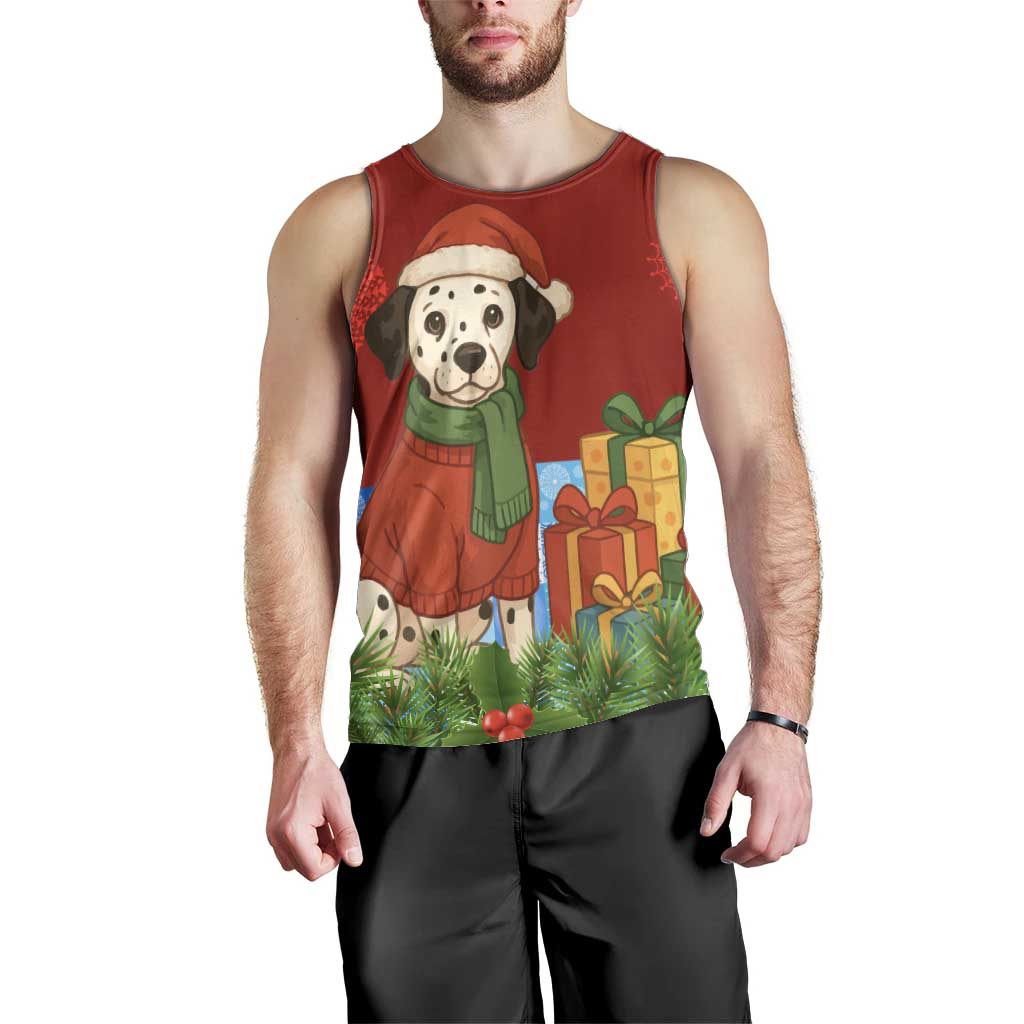 Croatia Christmas Men Tank Top with Dalmatian Dog Presents and Red Plaid Holiday - Wonder Print Shop