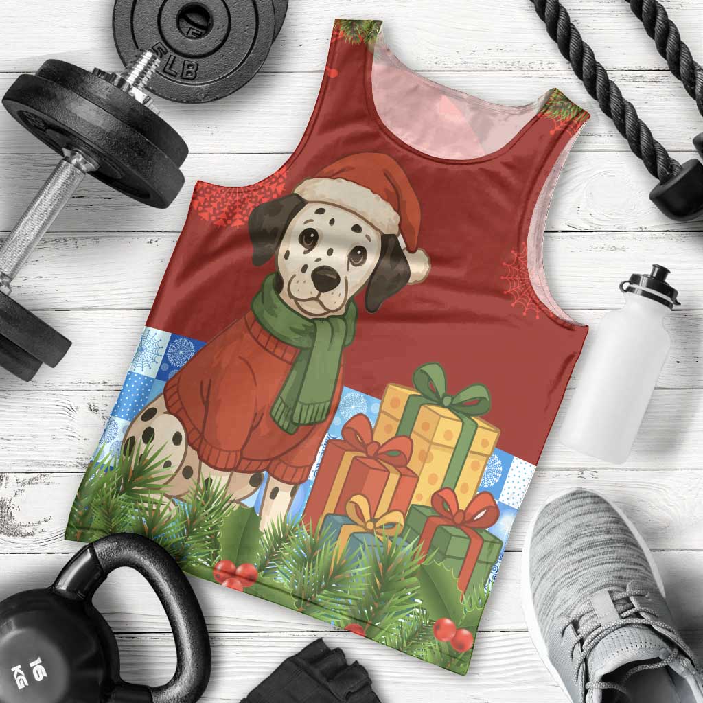 Croatia Christmas Men Tank Top with Dalmatian Dog Presents and Red Plaid Holiday - Wonder Print Shop