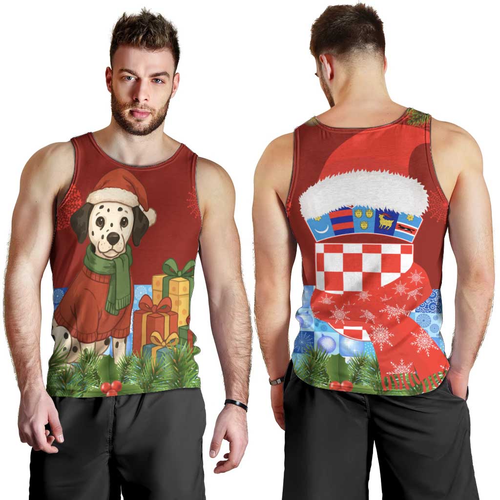 Croatia Christmas Men Tank Top with Dalmatian Dog Presents and Red Plaid Holiday - Wonder Print Shop