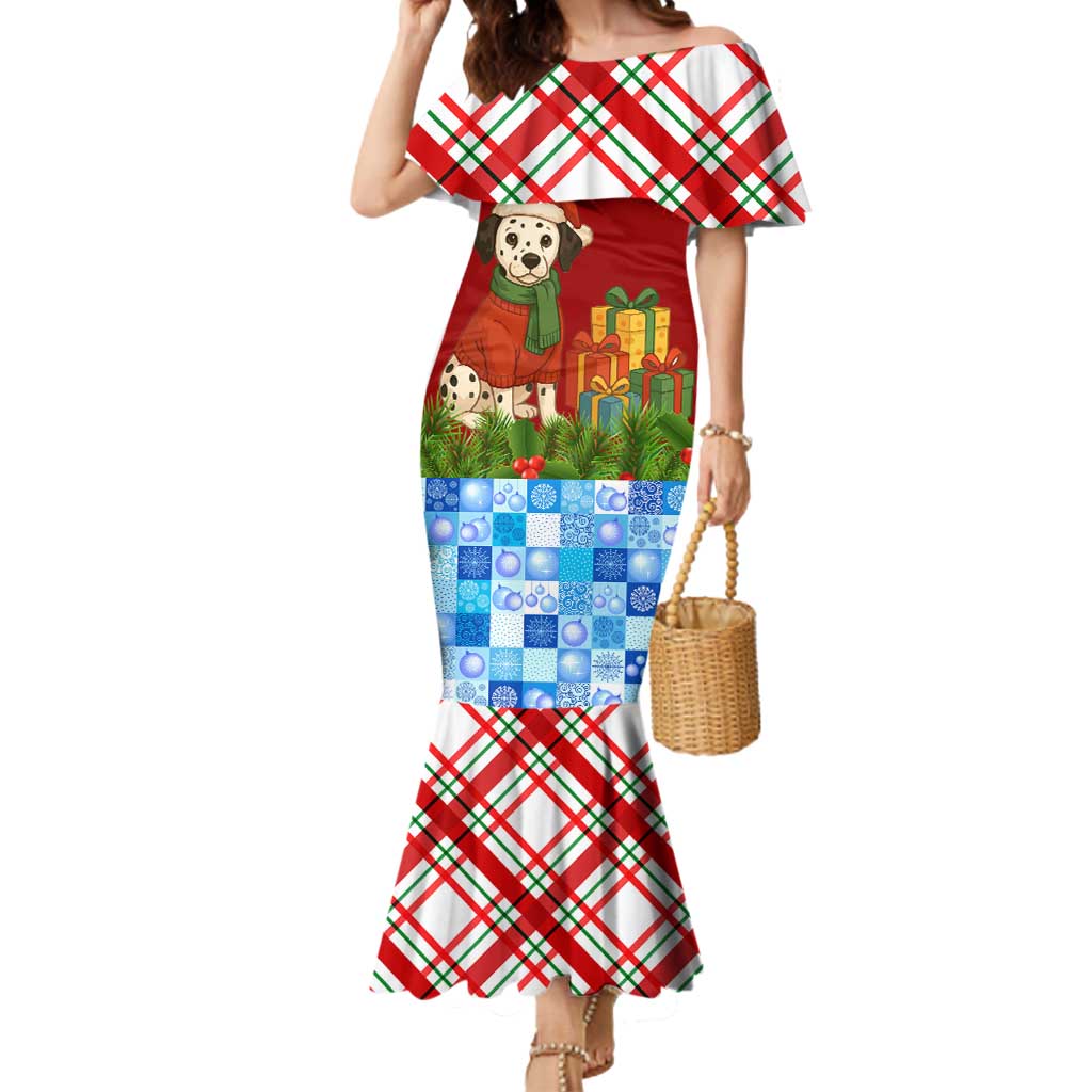 Croatia Christmas Mermaid Dress with Dalmatian Dog Presents and Red Plaid Holiday - Wonder Print Shop
