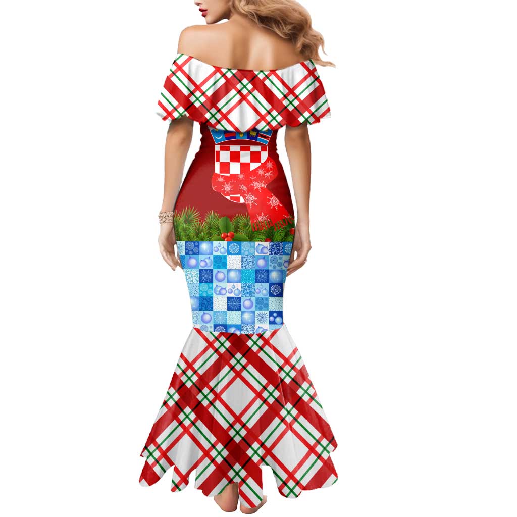 Croatia Christmas Mermaid Dress with Dalmatian Dog Presents and Red Plaid Holiday - Wonder Print Shop
