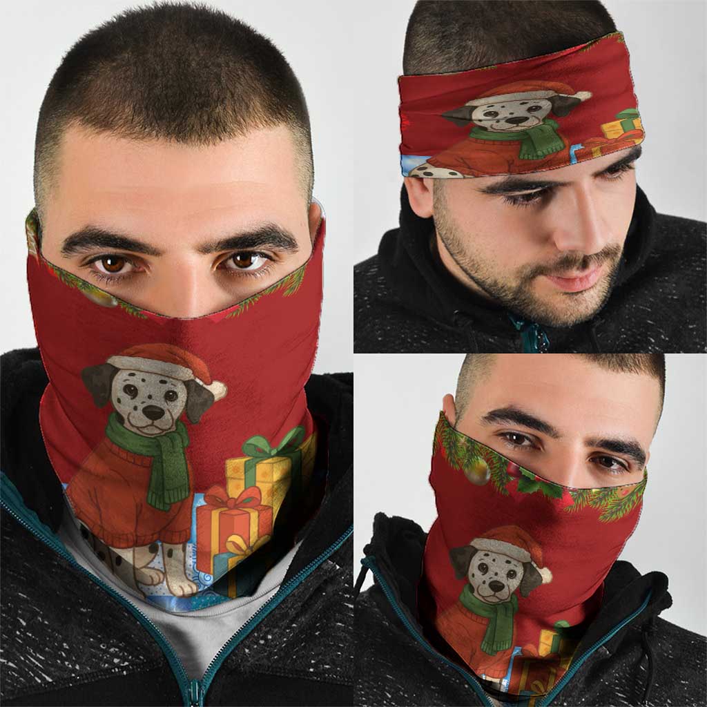 Croatia Christmas Neck Gaiter with Dalmatian Dog Presents and Red Plaid Holiday - Wonder Print Shop