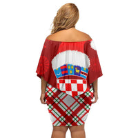 Croatia Christmas Off Shoulder Short Dress with Dalmatian Dog Presents and Red Plaid Holiday - Wonder Print Shop