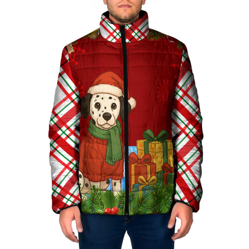 Croatia Christmas Padded Jacket with Dalmatian Dog Presents and Red Plaid Holiday - Wonder Print Shop