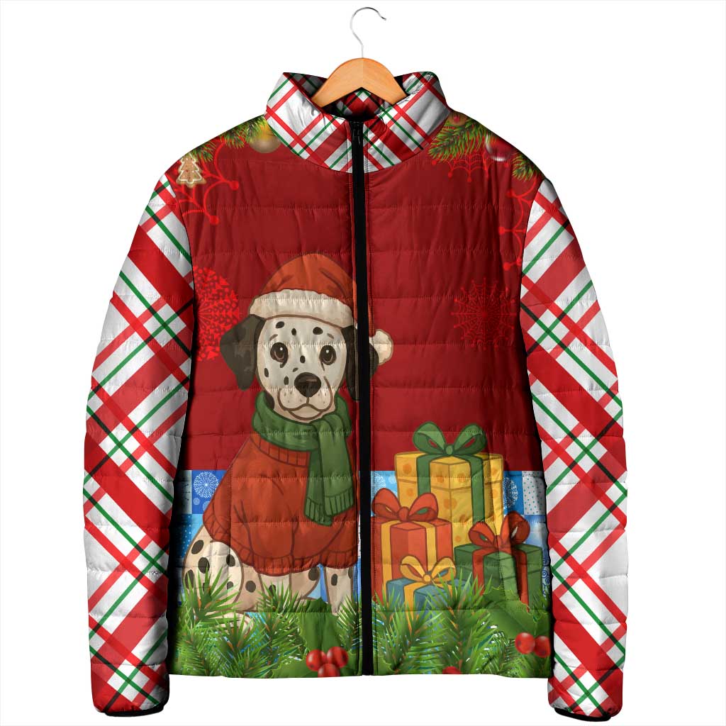 Croatia Christmas Padded Jacket with Dalmatian Dog Presents and Red Plaid Holiday - Wonder Print Shop