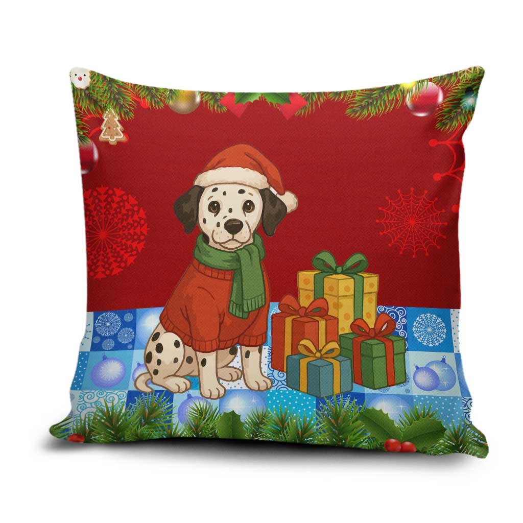Croatia Christmas Pillow Cover with Dalmatian Dog Presents and Red Plaid Holiday - Wonder Print Shop