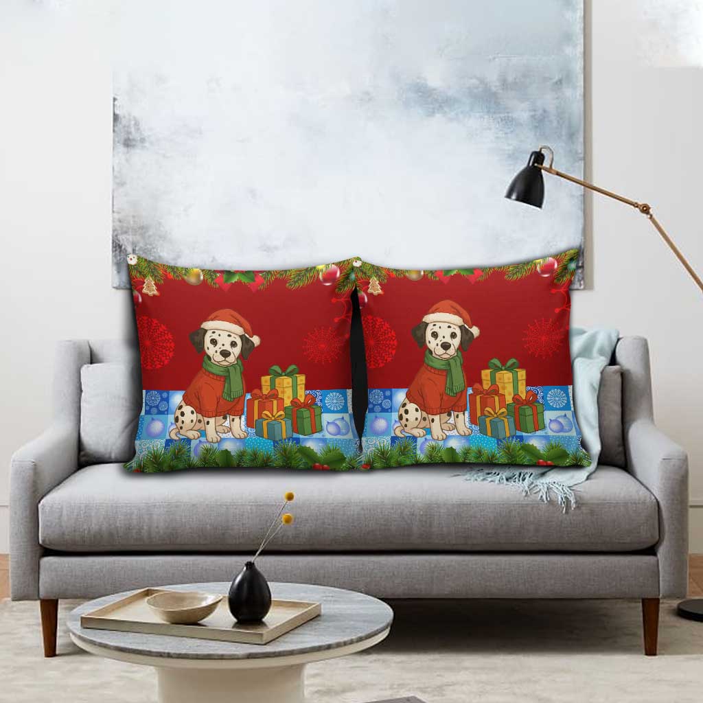 Croatia Christmas Pillow Cover with Dalmatian Dog Presents and Red Plaid Holiday - Wonder Print Shop