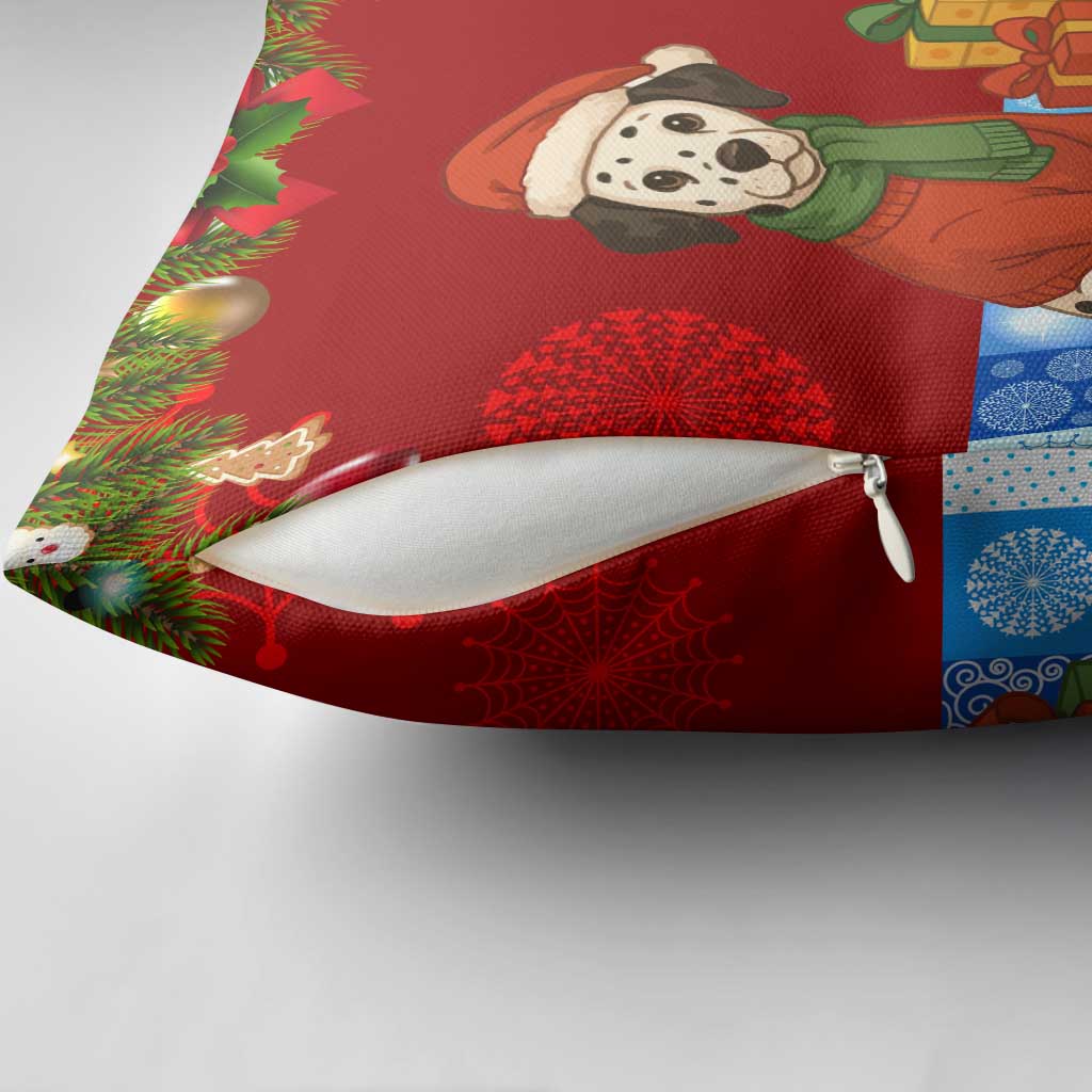 Croatia Christmas Pillow Cover with Dalmatian Dog Presents and Red Plaid Holiday - Wonder Print Shop
