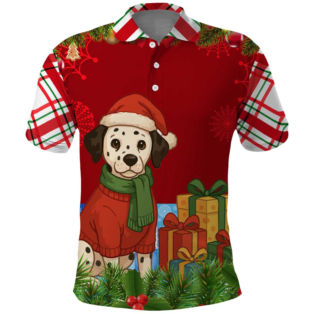Croatia Christmas Polo Shirt with Dalmatian Dog Presents and Red Plaid Holiday - Wonder Print Shop