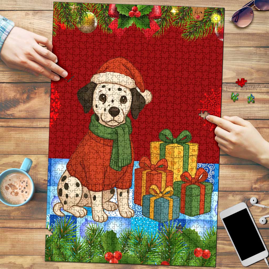 Croatia Christmas Puzzle with Dalmatian Dog Presents and Red Plaid Holiday - Wonder Print Shop