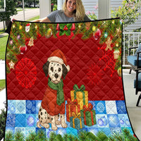 Croatia Christmas Quilt with Dalmatian Dog Presents and Red Plaid Holiday - Wonder Print Shop