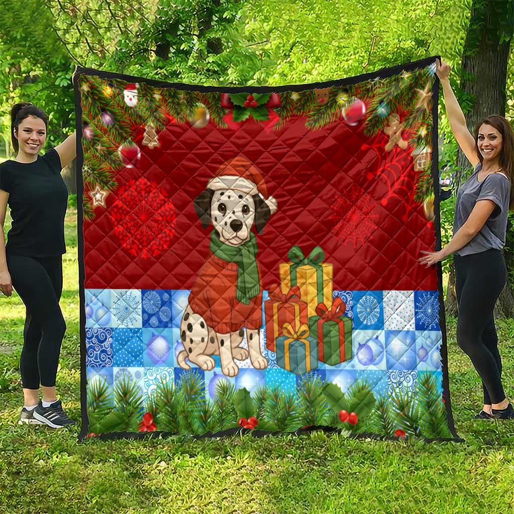 Croatia Christmas Quilt with Dalmatian Dog Presents and Red Plaid Holiday - Wonder Print Shop