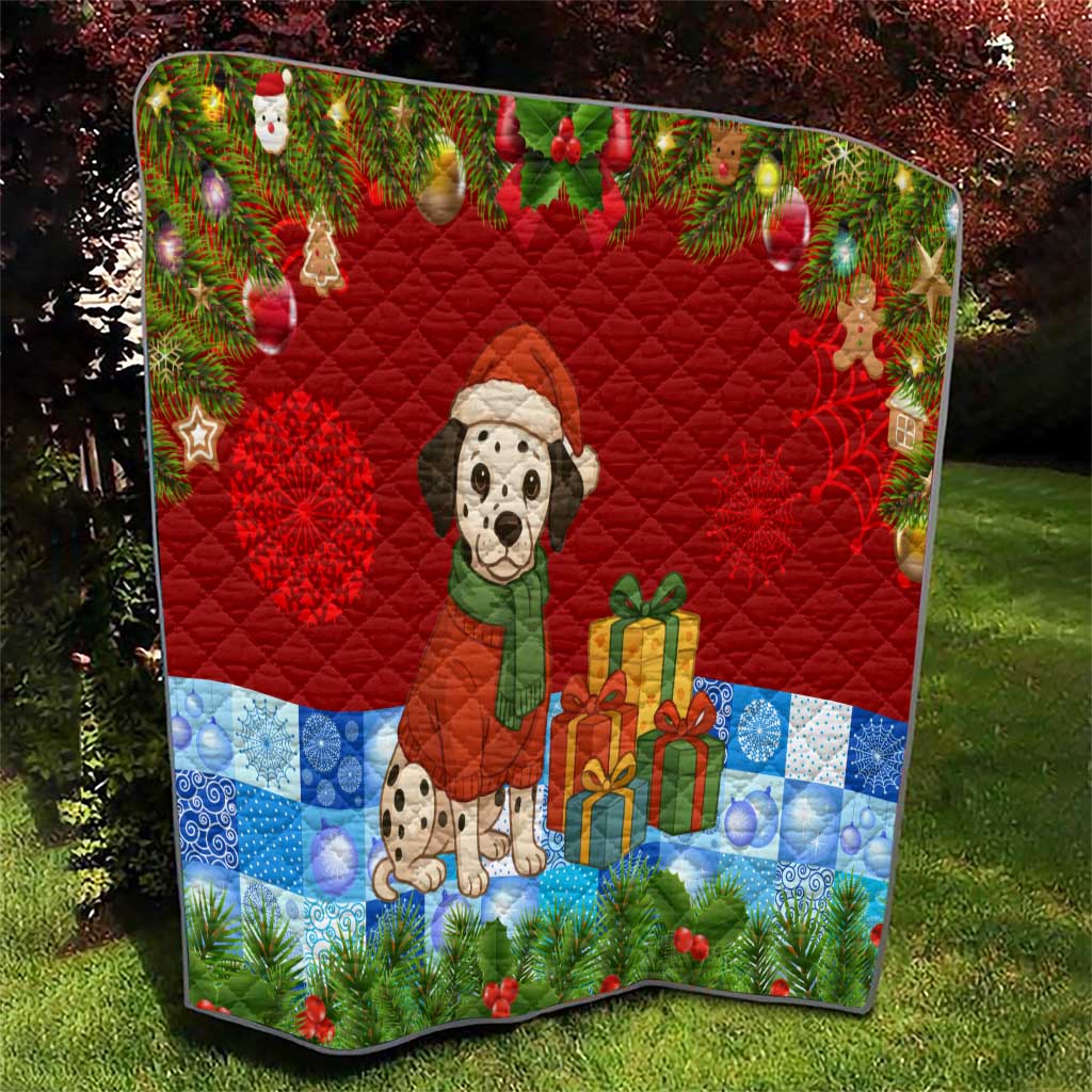 Croatia Christmas Quilt with Dalmatian Dog Presents and Red Plaid Holiday - Wonder Print Shop