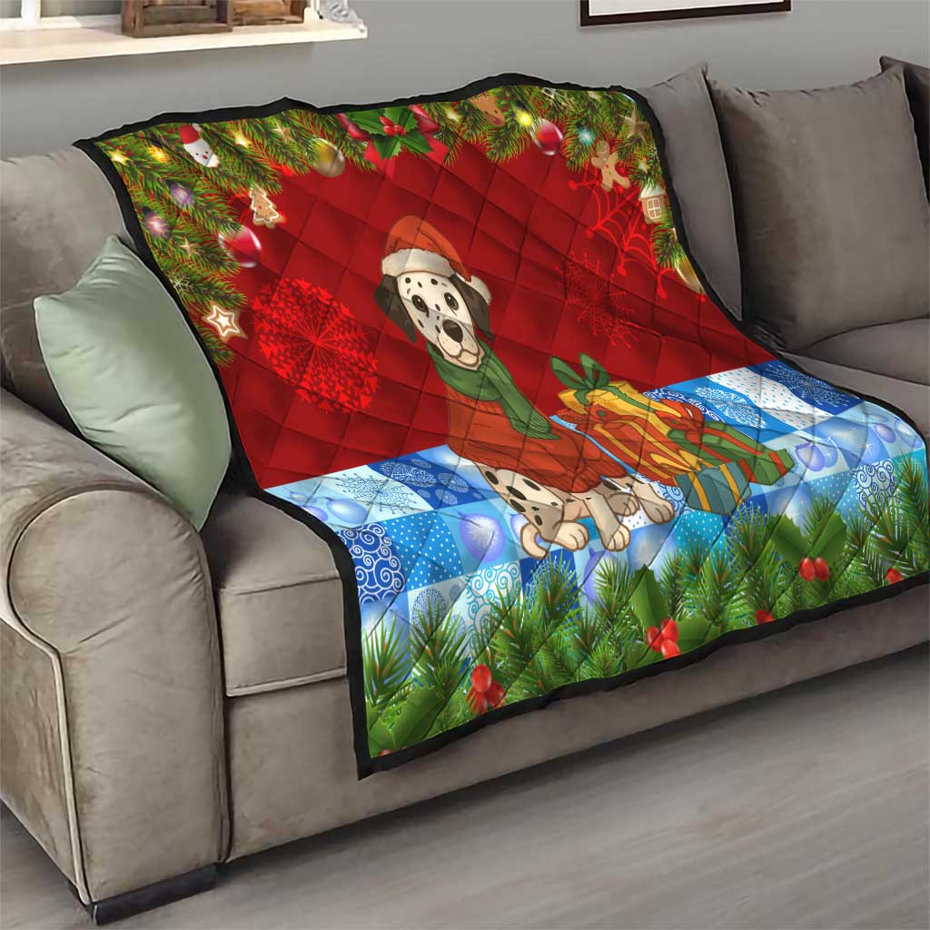 Croatia Christmas Quilt with Dalmatian Dog Presents and Red Plaid Holiday - Wonder Print Shop