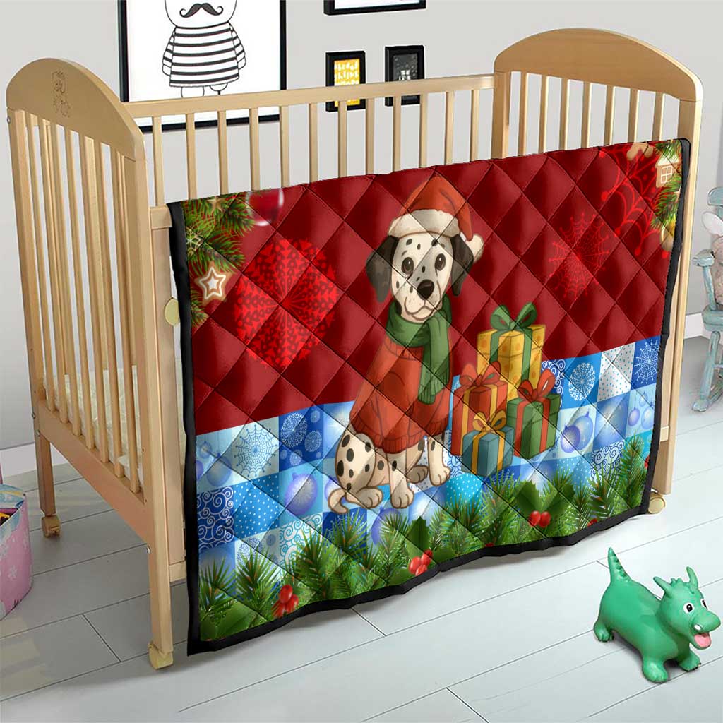 Croatia Christmas Quilt with Dalmatian Dog Presents and Red Plaid Holiday - Wonder Print Shop