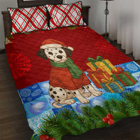 Croatia Christmas Quilt Bed Set with Dalmatian Dog Presents and Red Plaid Holiday - Wonder Print Shop
