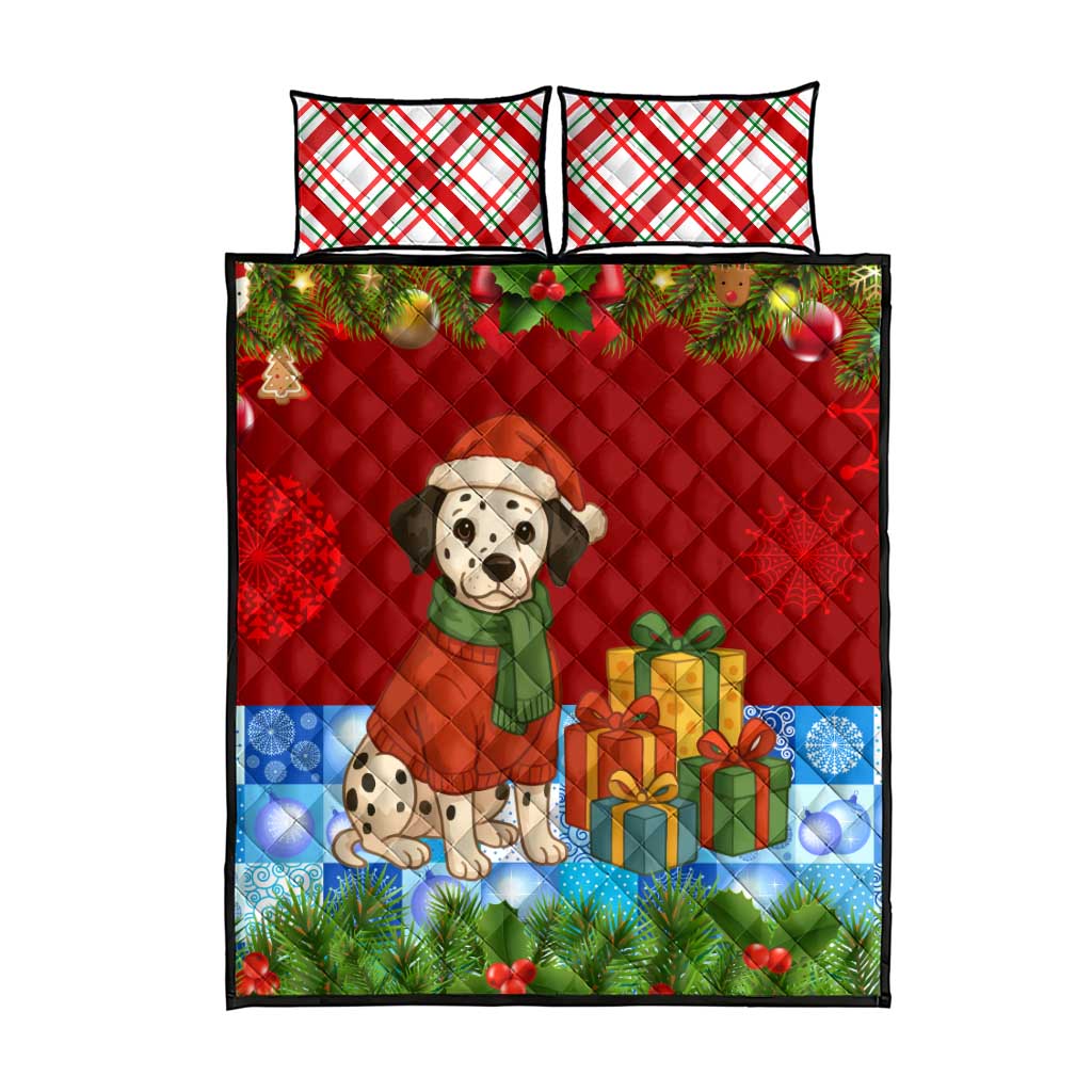 Croatia Christmas Quilt Bed Set with Dalmatian Dog Presents and Red Plaid Holiday - Wonder Print Shop