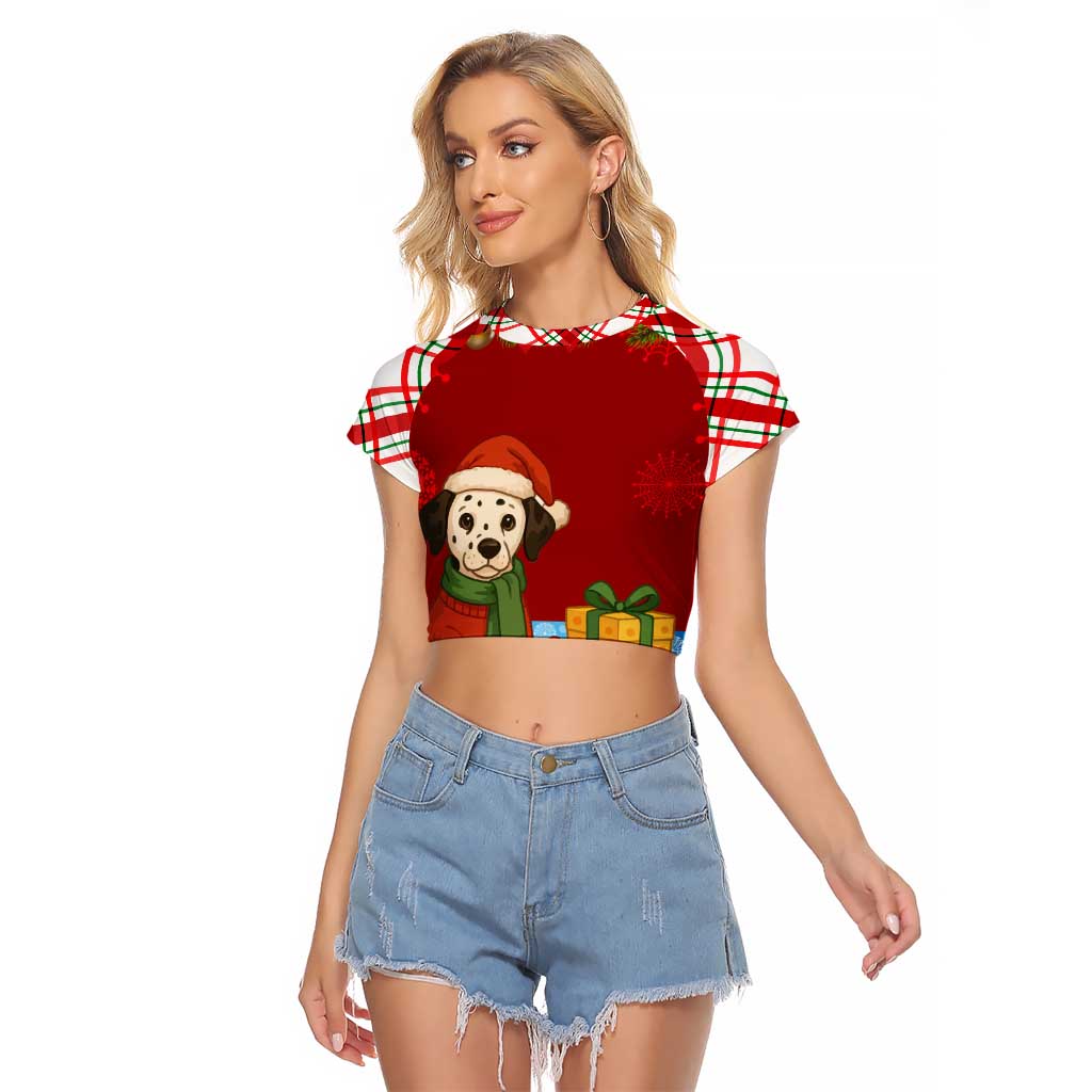 Croatia Christmas Raglan Cropped T Shirt with Dalmatian Dog Presents and Red Plaid Holiday - Wonder Print Shop