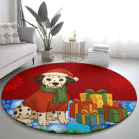Croatia Christmas Round Carpet with Dalmatian Dog Presents and Red Plaid Holiday - Wonder Print Shop