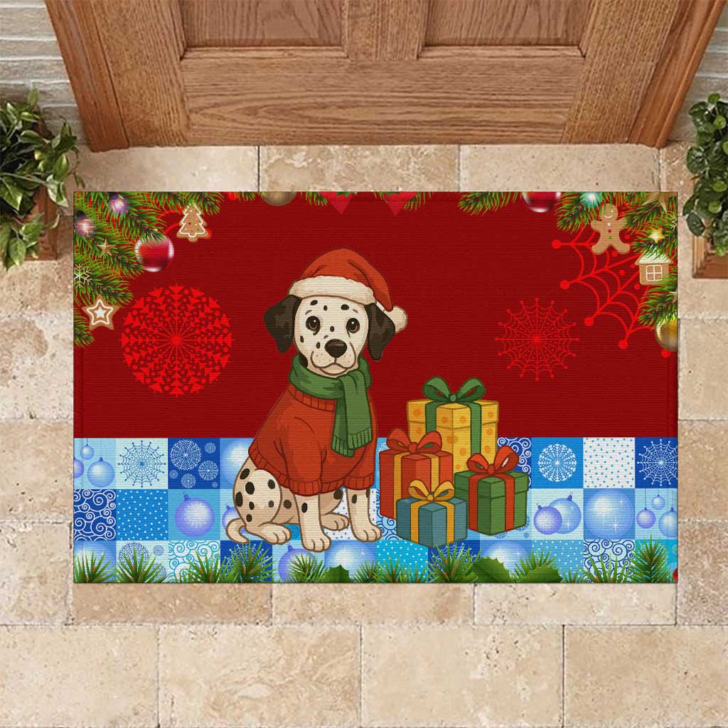 Croatia Christmas Rubber Doormat with Dalmatian Dog Presents and Red Plaid Holiday - Wonder Print Shop