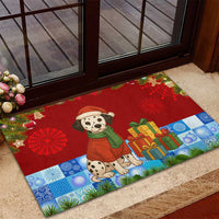 Croatia Christmas Rubber Doormat with Dalmatian Dog Presents and Red Plaid Holiday - Wonder Print Shop