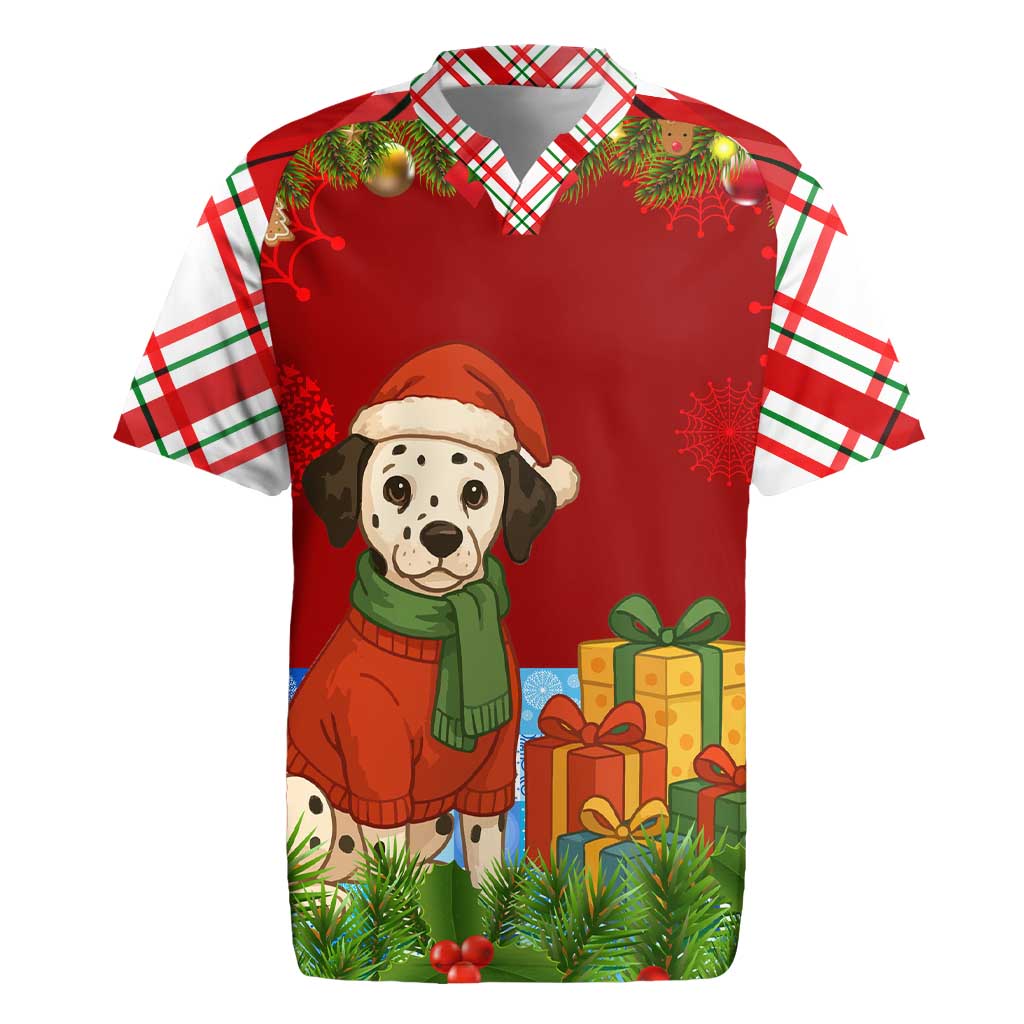 Croatia Christmas Rugby Jersey with Dalmatian Dog Presents and Red Plaid Holiday - Wonder Print Shop
