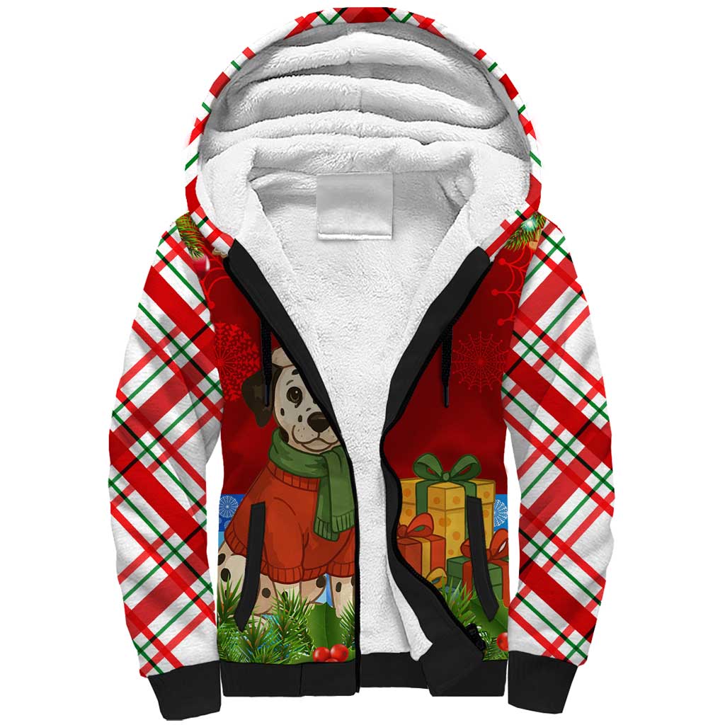 Croatia Christmas Sherpa Hoodie with Dalmatian Dog Presents and Red Plaid Holiday - Wonder Print Shop