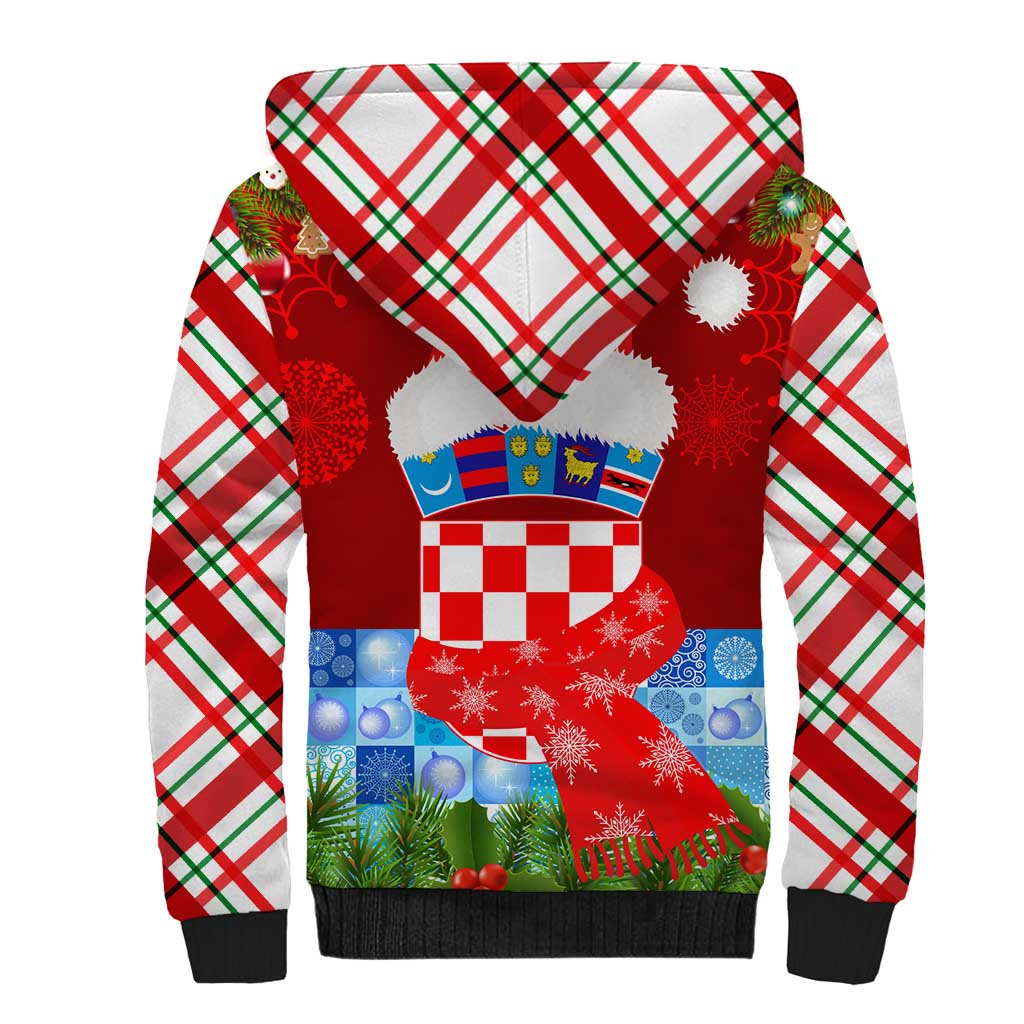 Croatia Christmas Sherpa Hoodie with Dalmatian Dog Presents and Red Plaid Holiday - Wonder Print Shop