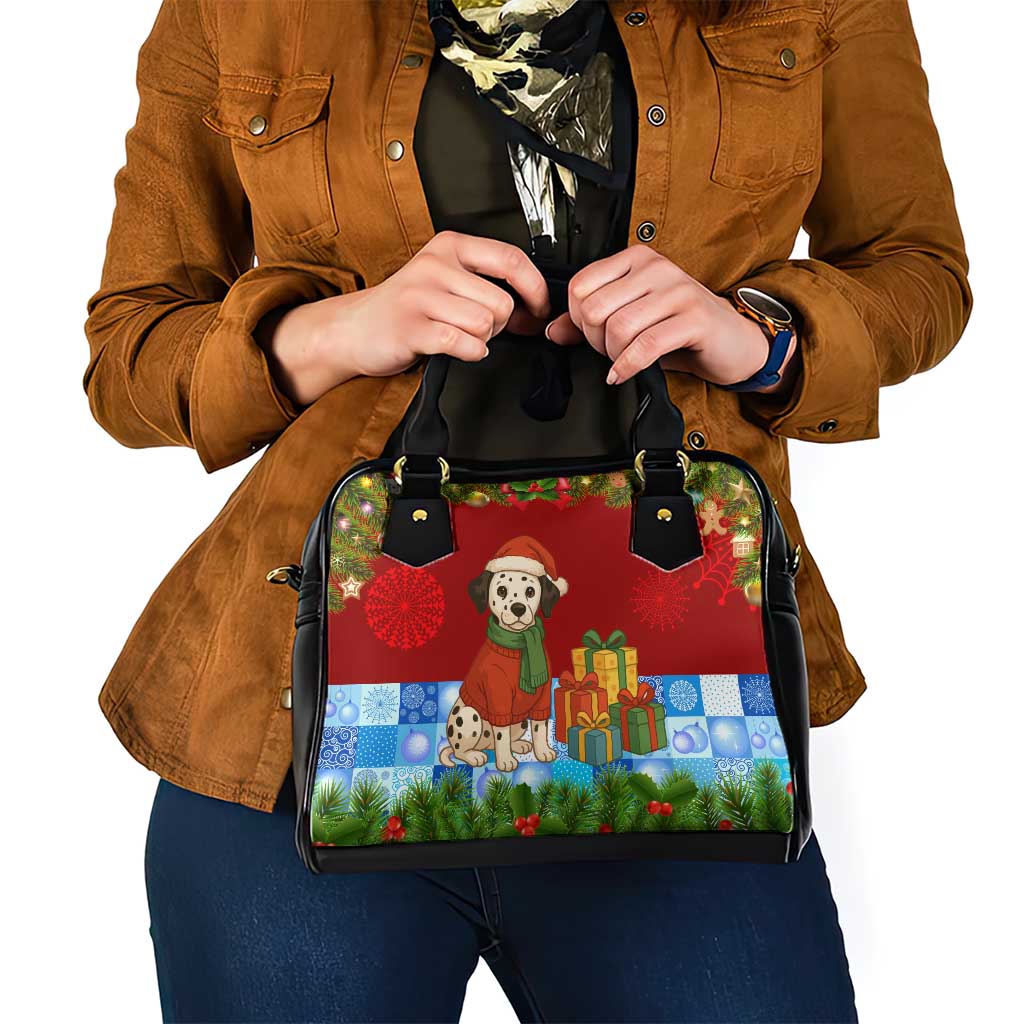 Croatia Christmas Shoulder Handbag with Dalmatian Dog Presents and Red Plaid Holiday - Wonder Print Shop