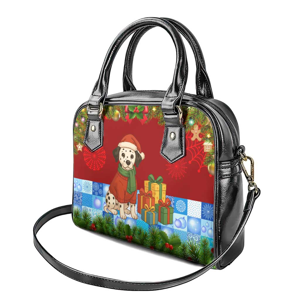 Croatia Christmas Shoulder Handbag with Dalmatian Dog Presents and Red Plaid Holiday - Wonder Print Shop