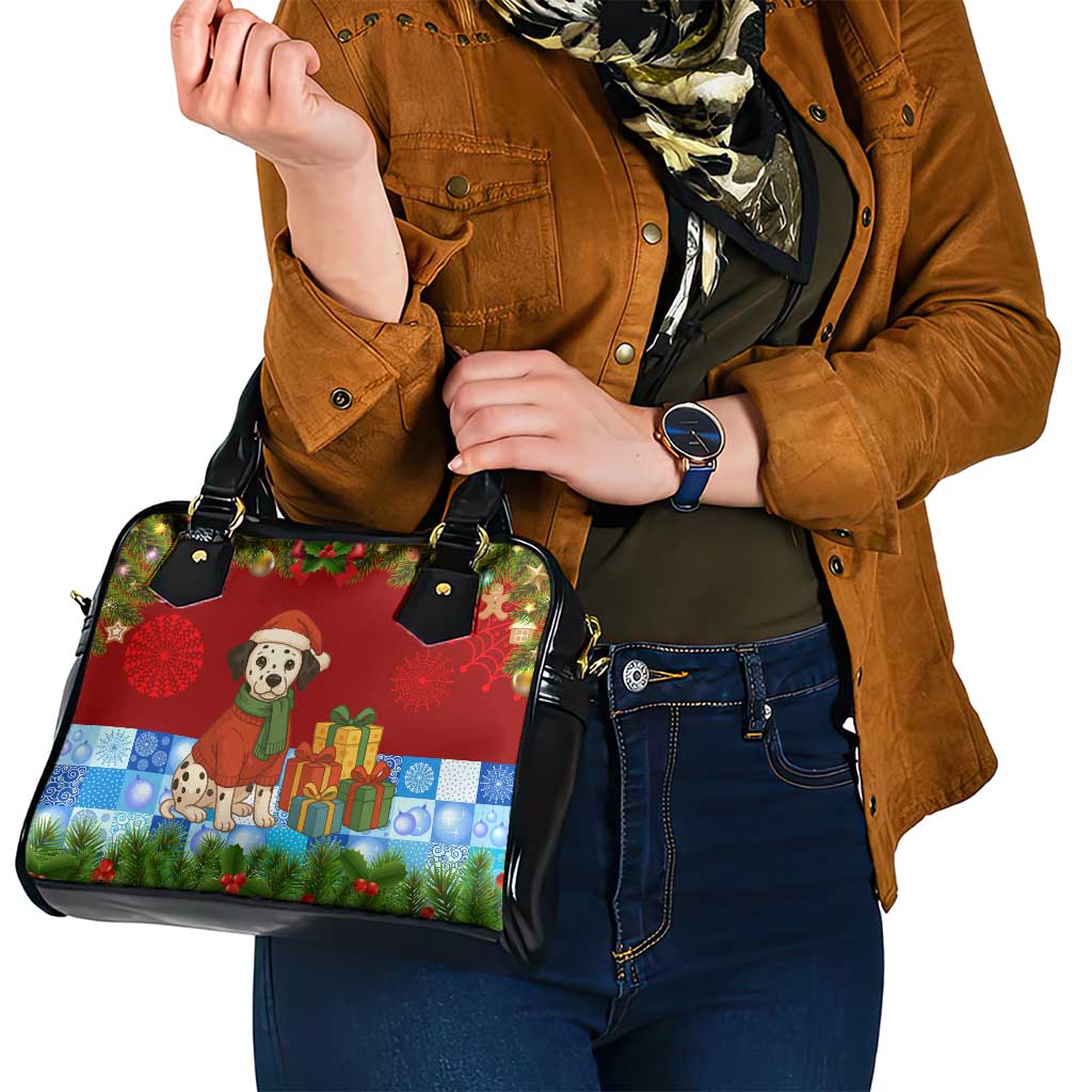 Croatia Christmas Shoulder Handbag with Dalmatian Dog Presents and Red Plaid Holiday - Wonder Print Shop